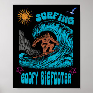 Poster Surf Bigfoot Surfeur Vague Pacifique Surf Californ