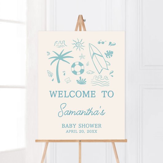Poster Surf bleu bébé à bord Baby shower Bienvenue