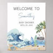 Poster Surf Board Beach Baby shower Bienvenue (Devant)