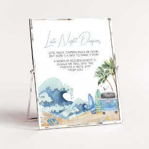 Poster Surf Board Beach Baby shower Late Night Diapos
