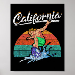 Poster Surf californien Été tropical Surfeur Rétro C