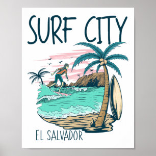 Poster Surf City El Salvador Cadeaux de Surf Vintage El S