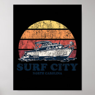 Poster Surf City Nc Bateaux Vintage Années 70 Design Rétr