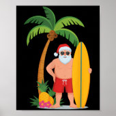 Poster Surf de Noël Père Noël Beach Ne Vacances Surf (Devant)