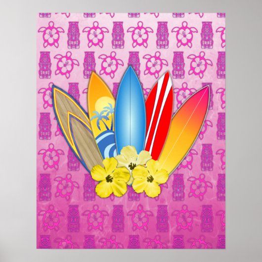 Poster Surf et fleurs d'Hibiscus (Devant)