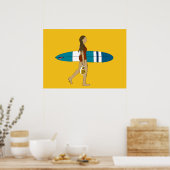 Poster Surf fille avec longue planche (Cuisine)