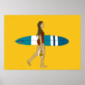 Poster Surf fille avec longue planche (Devant)