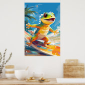 Poster Surf Gecko Riding Les Vagues (Cuisine)