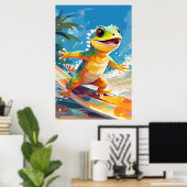 Poster Surf Gecko Riding Les Vagues (Bureau à domicile)