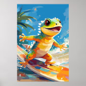 Poster Surf Gecko Riding Les Vagues (Devant)
