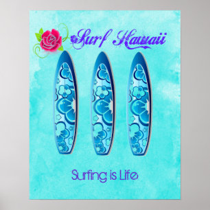 Poster Surf Hawaii Surfboards - Surf is Life