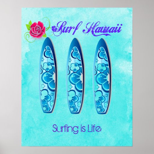 Poster Surf Hawaii Surfboards - Surf is Life (Devant)