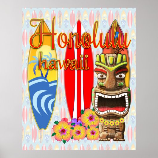 Poster Surf Honolulu Hawaii Tiki (Devant)