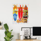 Poster Surf Honolulu Hawaii Tiki (Bureau à domicile)