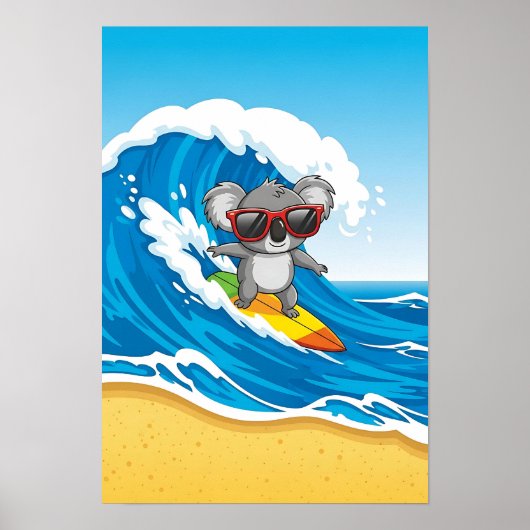 Poster Surf Koala Nursery Art - Plage Animal (Devant)
