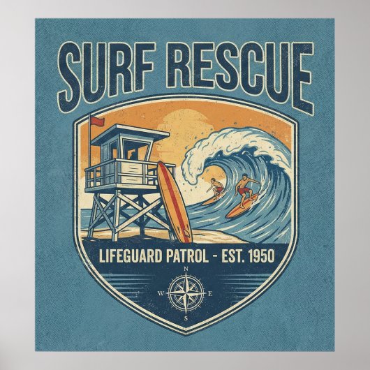 Poster Surf Rescue Lifeguard Patrol Est 1950 (Devant)