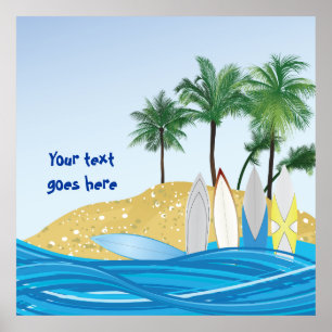 Poster Surf sur une plage tropicale avec palmiers