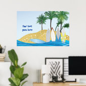 Poster Surf sur une plage tropicale avec palmiers (Bureau à domicile)