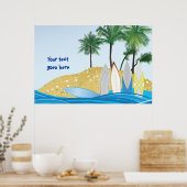 Poster Surf sur une plage tropicale avec palmiers (Cuisine)