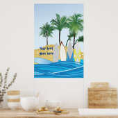 Poster Surf sur une plage tropicale avec palmiers (Cuisine)