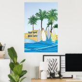 Poster Surf sur une plage tropicale avec palmiers (Bureau à domicile)