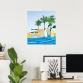 Poster Surf sur une plage tropicale avec palmiers (Bureau à domicile)