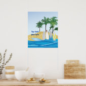 Poster Surf sur une plage tropicale avec palmiers (Cuisine)