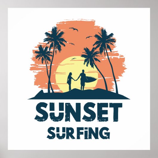 Poster Surf - Surf au coucher du soleil  (Devant)