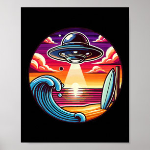 Poster Surf Surfant Surfeur Vague Océan Coucher de soleil
