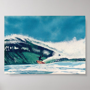 Poster Surf Surfer Green Sea Wave Basse Californie Art