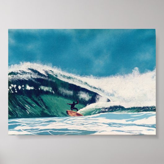 Poster Surf Surfer Green Sea Wave Basse Californie Art (Devant)