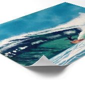 Poster Surf Surfer Green Sea Wave Basse Californie Art (Coin)