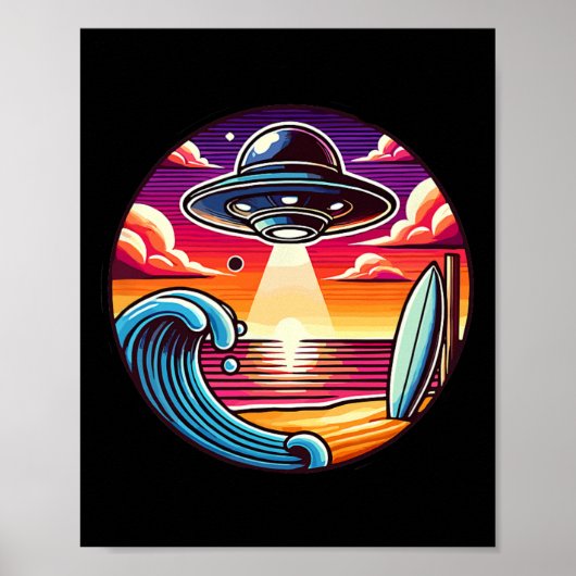 Poster Surf Surfing Surfer Wave Ocean Sunset Outer Space  (Devant)