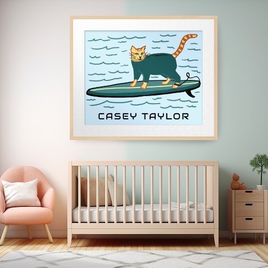 Poster SURF Tabby Chat Funny Mignonne NOM PERSONNALISÉ Nu