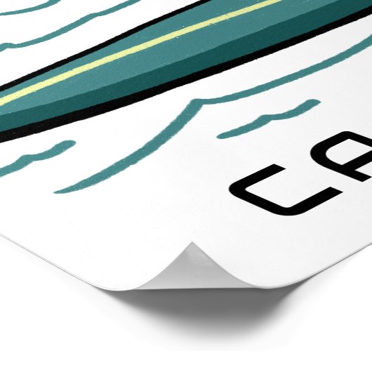 Poster SURF Tabby Chat Funny Mignonne NOM PERSONNALISÉ Nu (Coin)