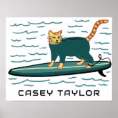 Poster SURF Tabby Chat Funny Mignonne NOM PERSONNALISÉ Nu (Devant)