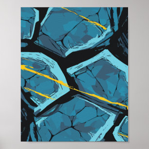 Poster Surface fissurée avec des flux jaunes électriques