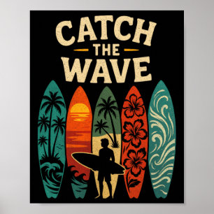 Poster Surfant sur les vagues de la plage d'été sur une p