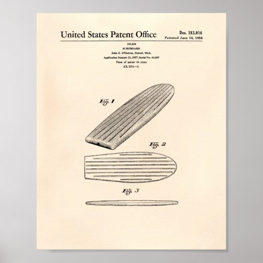 Poster Surfboard 1958 Patent Art Old Peper (Devant)