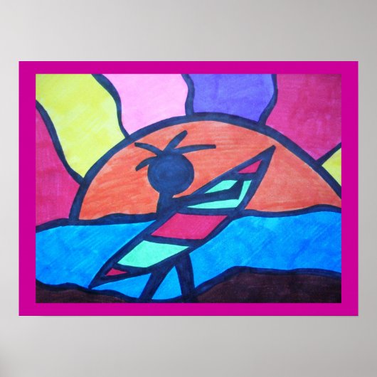 Poster Surfer Beach Sunset (Devant)