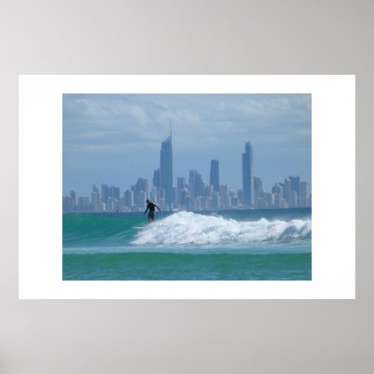 Poster Surfer devant les gratte-ciels (Devant)