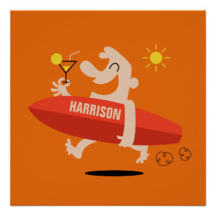 Poster Surfer drôle avec l'affiche nommée faite sur