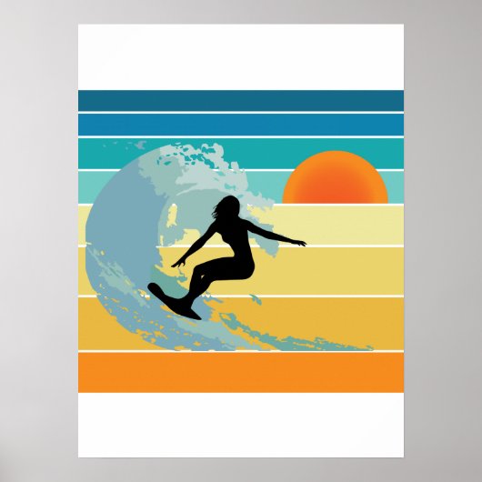 Poster Surfer Girl Sunset Vintage (Devant)