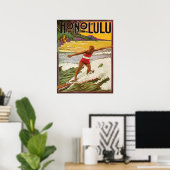 Poster Surfer sur la plage tropicale Honolulu, voyage vin (Bureau à domicile)
