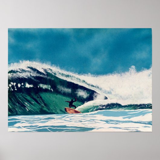 Poster Surfer sur l'océan bleu californie surf art (Devant)