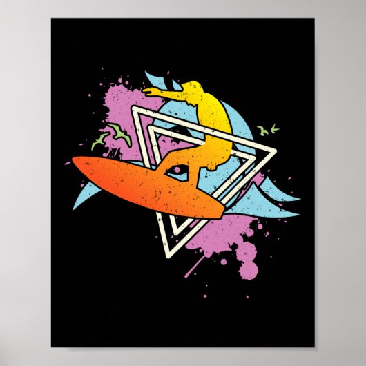 Poster Surfeur 80s 90s Vaporwave Planche de surf (Devant)