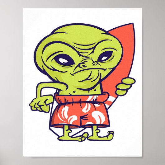 Poster Surfeur Alien Planche de Surf Extraterrestre (Devant)