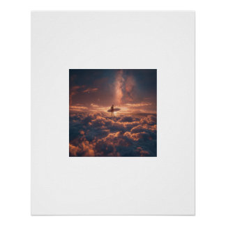 Poster Surfeur chevauchant une mer de nuages sous la Voie