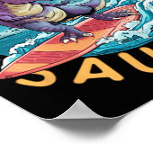 Poster Surfeur Saurus T-rex Dinosaures Surfant Cavalier D (Coin)