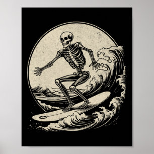 Poster Surfeur squelette Vintage Big Wave Surf drôle Hal